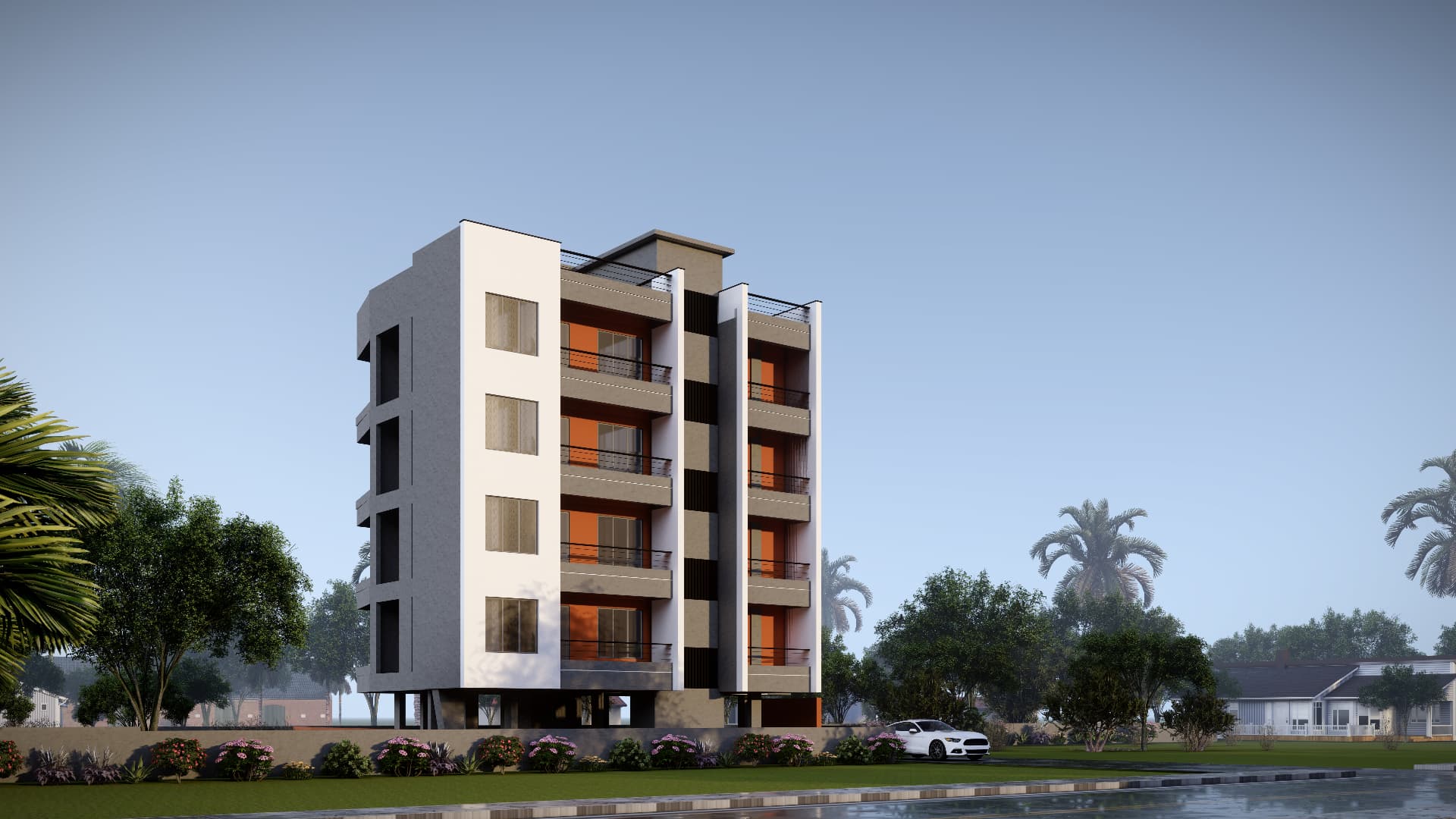 Arunya side elevation render with landscaped setback